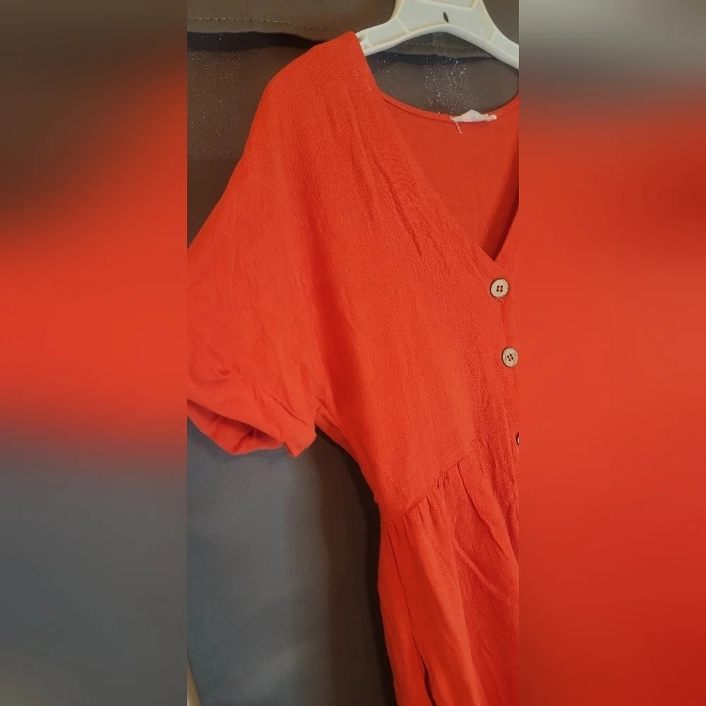 *NEW IN* Viscose And Linen Layered Dress With Pockets And Wooden Buttons Sz M - Picture 4 of 13